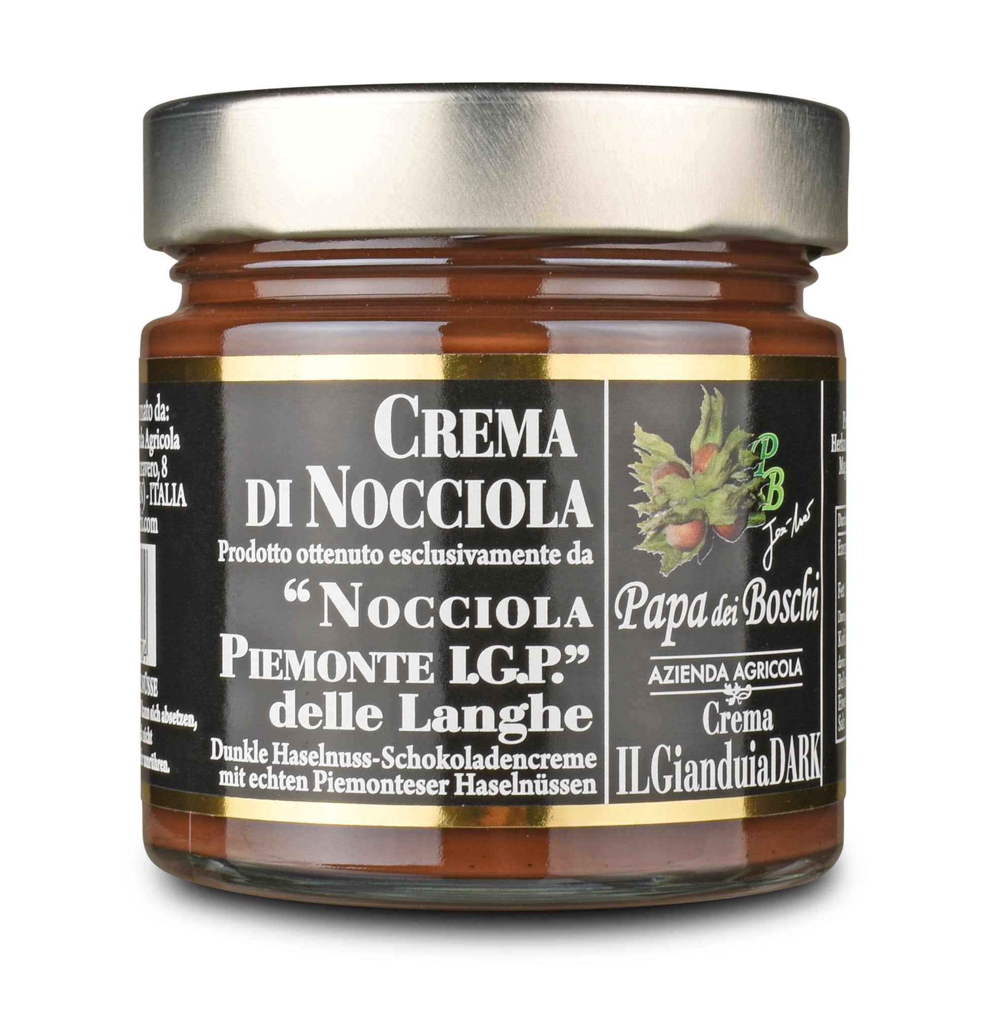 Papa dei Boschi Crema Gianduia Dark – Haselnuss-Kakao-Creme im 250-g-Glas