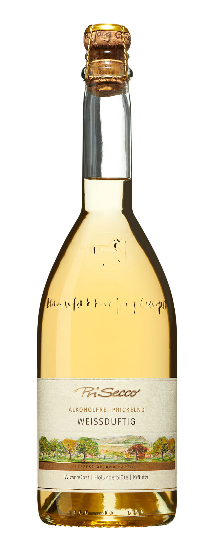 Prisecco weißduftig Manufaktur Jörg Geiger, alkoholfrei prickelnd, 0,75l Flasche