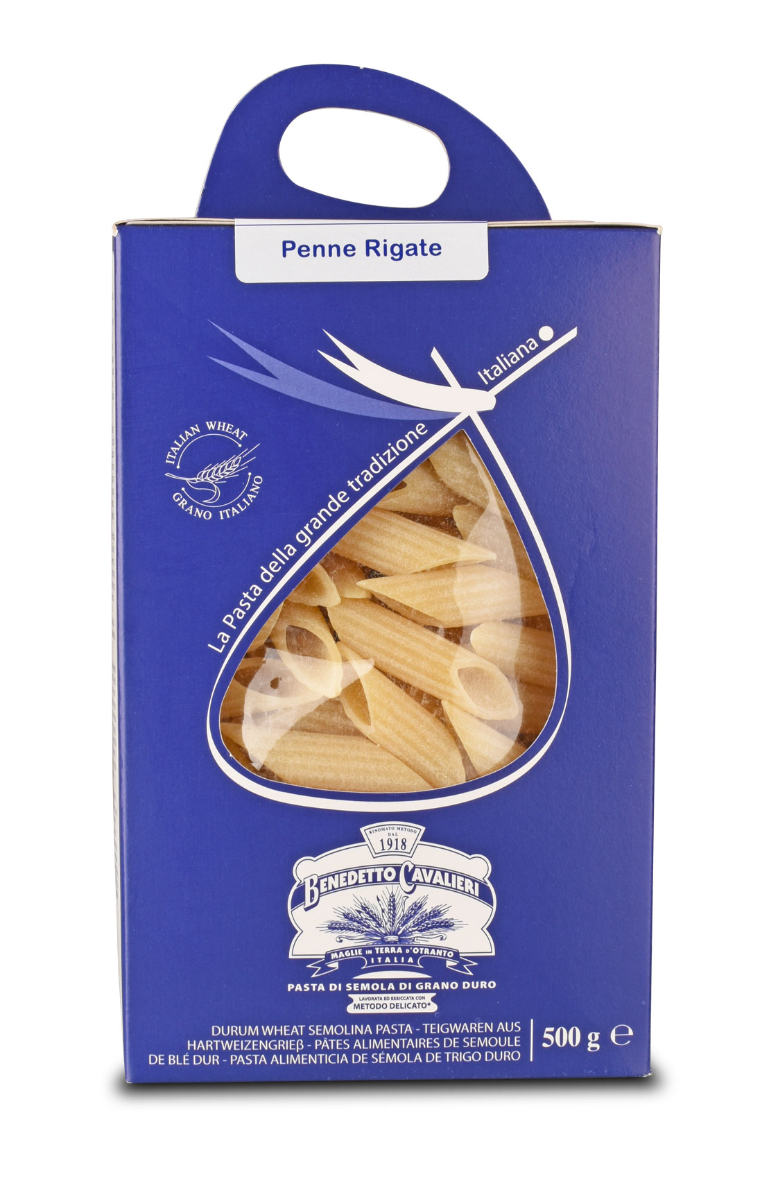 Penne Rigate Benedetto Cavalieri Pasta aus Apulien Bronze-Pasta mit rauer Oberfläche für Ragù und Tomatensaucen