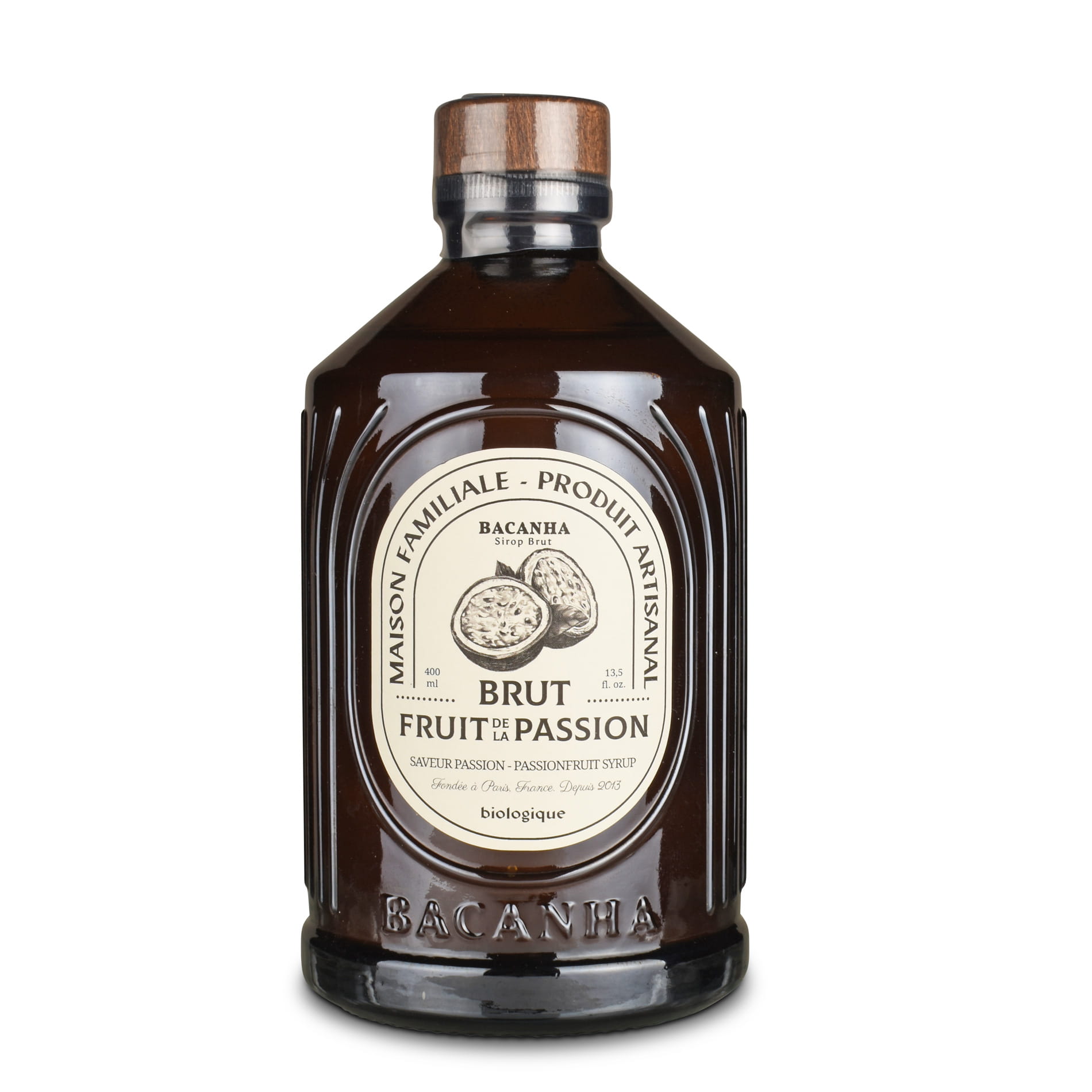Bacanha Bio-Passionsfruchtsirup mit Maracuja-Aroma in der 400-ml-Glasflasche