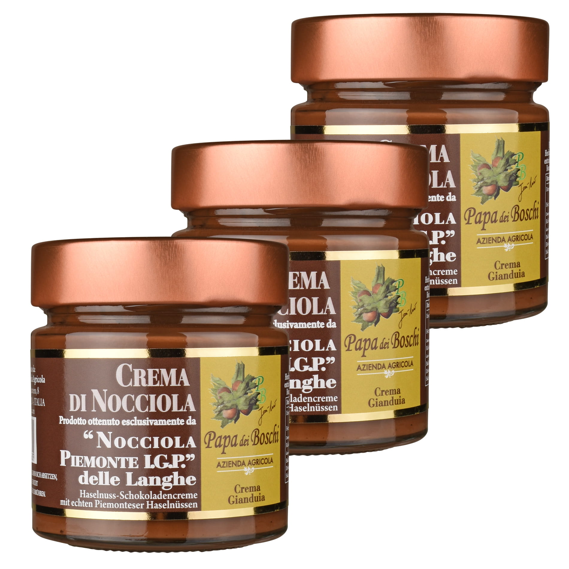 Papa dei Boschi Crema Gianduia Haselnuss-Schokoladen-Creme – 3 × 250 g