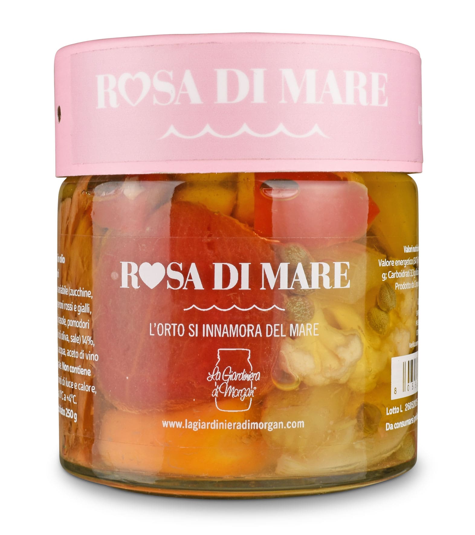 Rosa di Mare - Gemischtes Gemüse mit Thunfisch, Kapern und geschälten Tomaten in Öl, La Giardiniera di Moragan, Italien