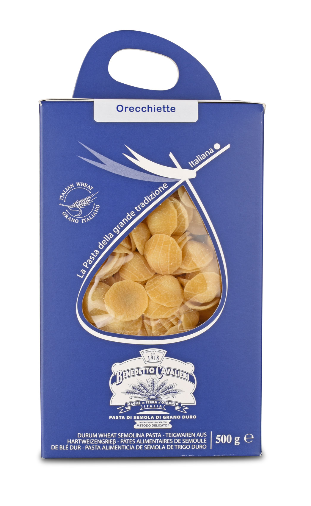 Orecchiette Benedetto Cavalieri Pasta aus Apulien traditionelle Bronze-Pasta mit rauer Oberfläche