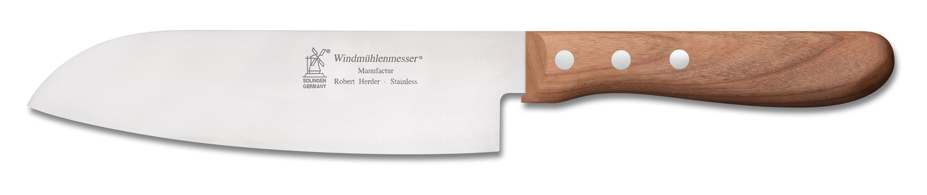 Santoku Vielzweckmesser, Carbon, Kirschholz 165 mm Klingenlänge Santoku Vielzweckmesser, Carbon, Kirschholz 165 mm Klingenlänge