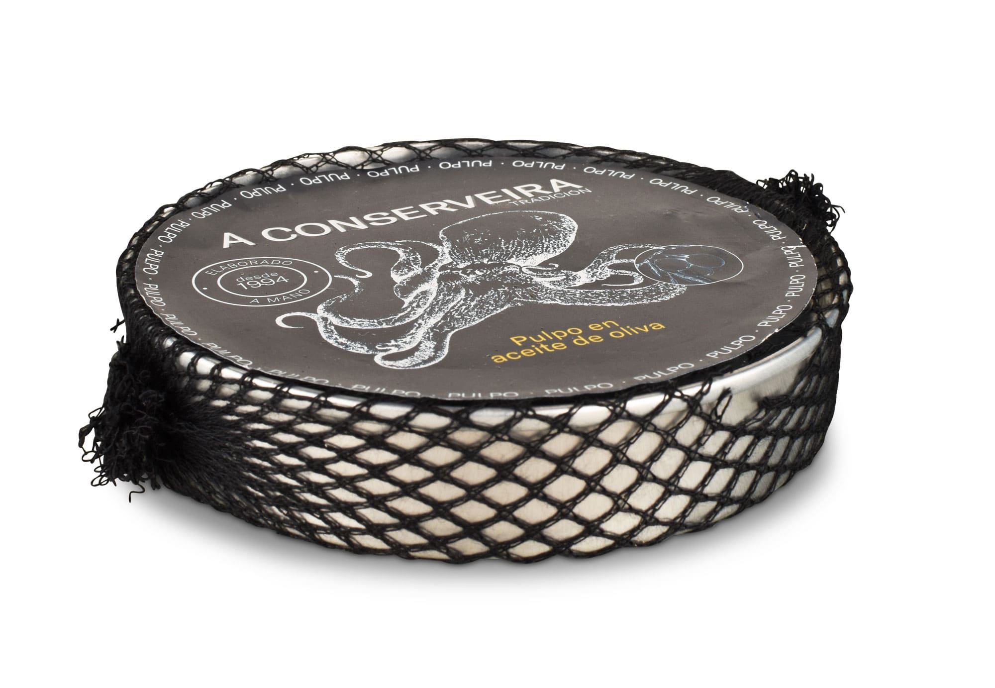 Oktopus in Olivenöl Konserve, Seitenansicht