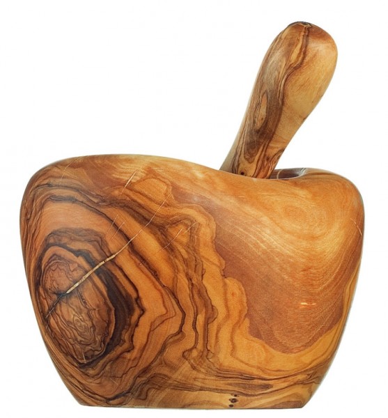 Mörser mit Stößel, aus Olivenholz