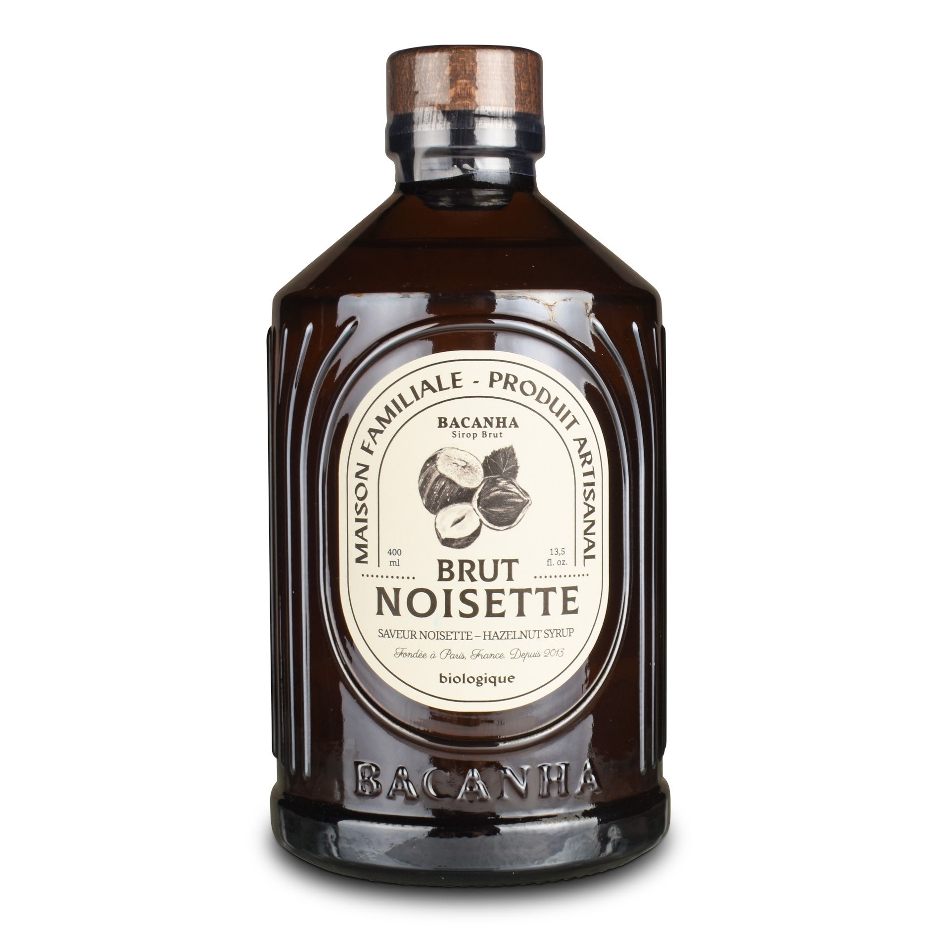 Bacanha Bio-Haselnuss-Sirup in brauner Glasflasche