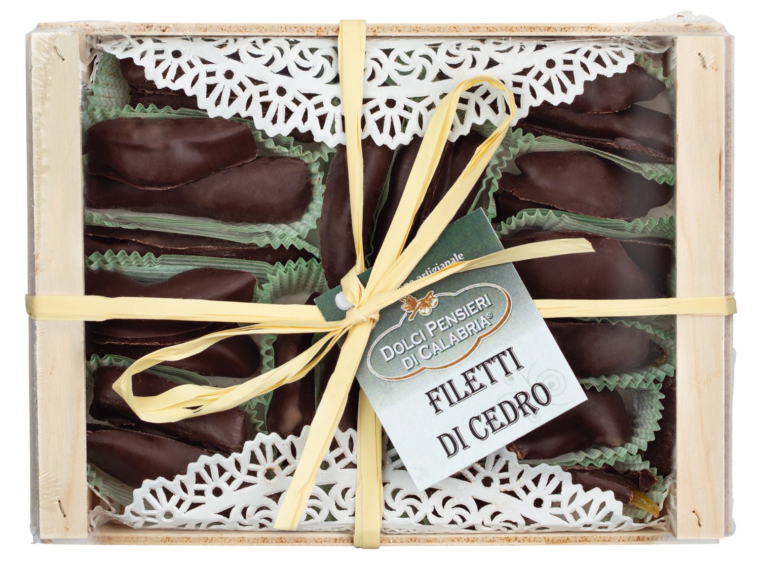 Filetti di Cedro con cioccolato extra fondente Zedratzitronen Spalten in Zartbitterschokolade aus Kalabrien