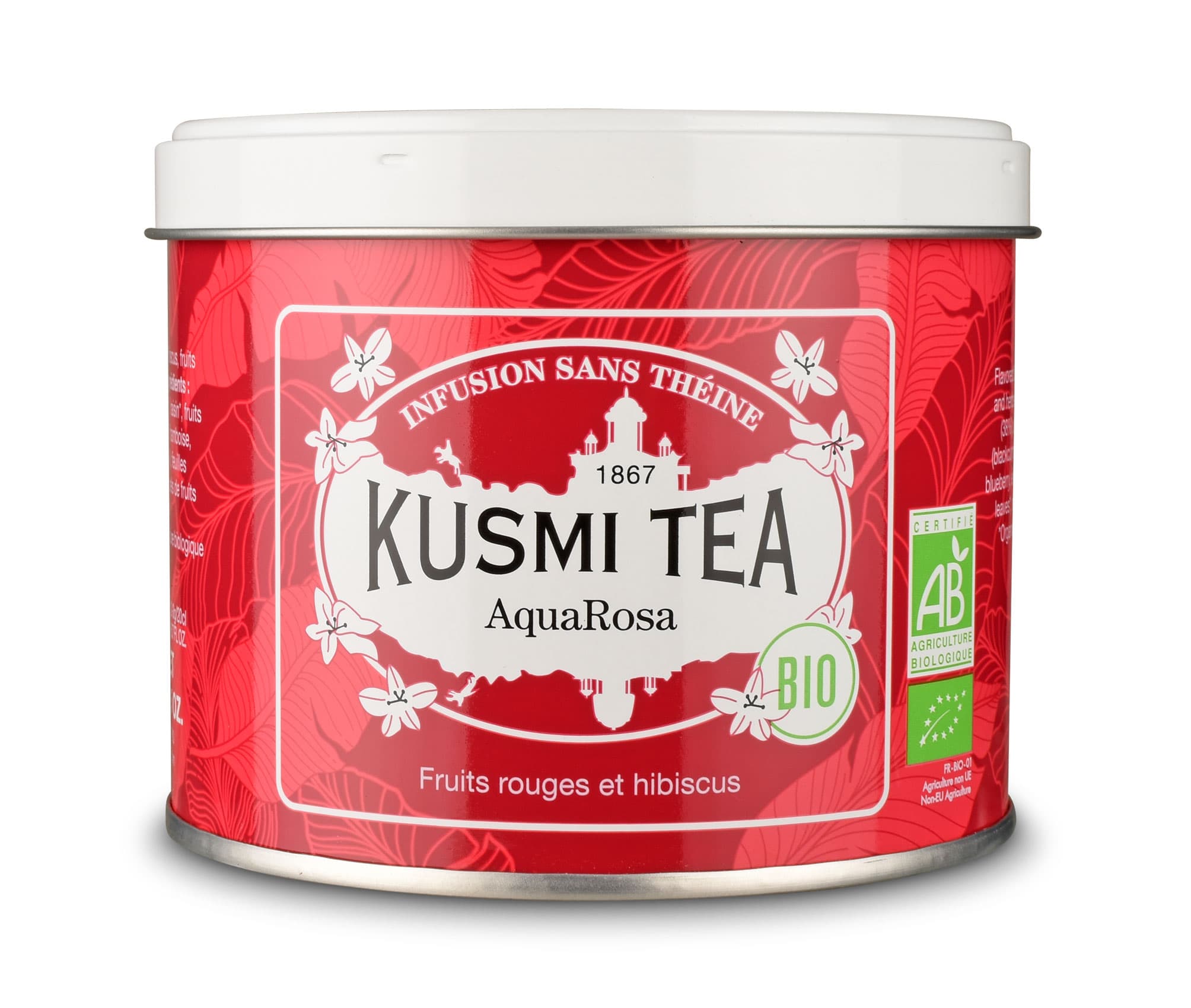 kusmi-tea-aqua-rosa-tee-fruechtetee-hibiskus-beere Kusmi Tea Aqua Rosa in Metalldose – hochwertiger Früchtetee mit Hibiskus und Beeren, online kaufen bei Dinses Culinarium