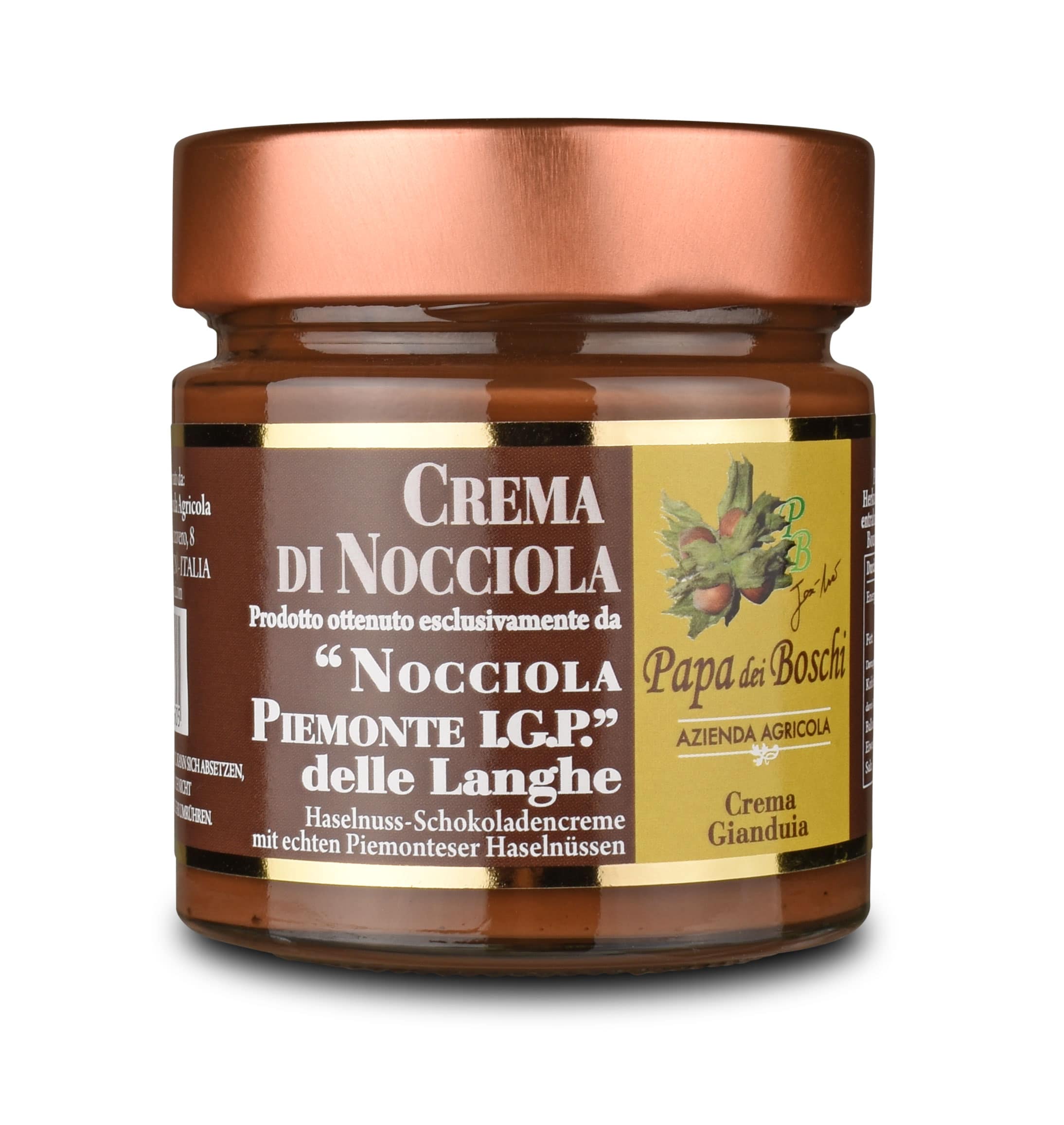 Papa dei Boschi Crema Gianduia – Piemonteser Haselnuss-Schokoladen-Creme, 250 g