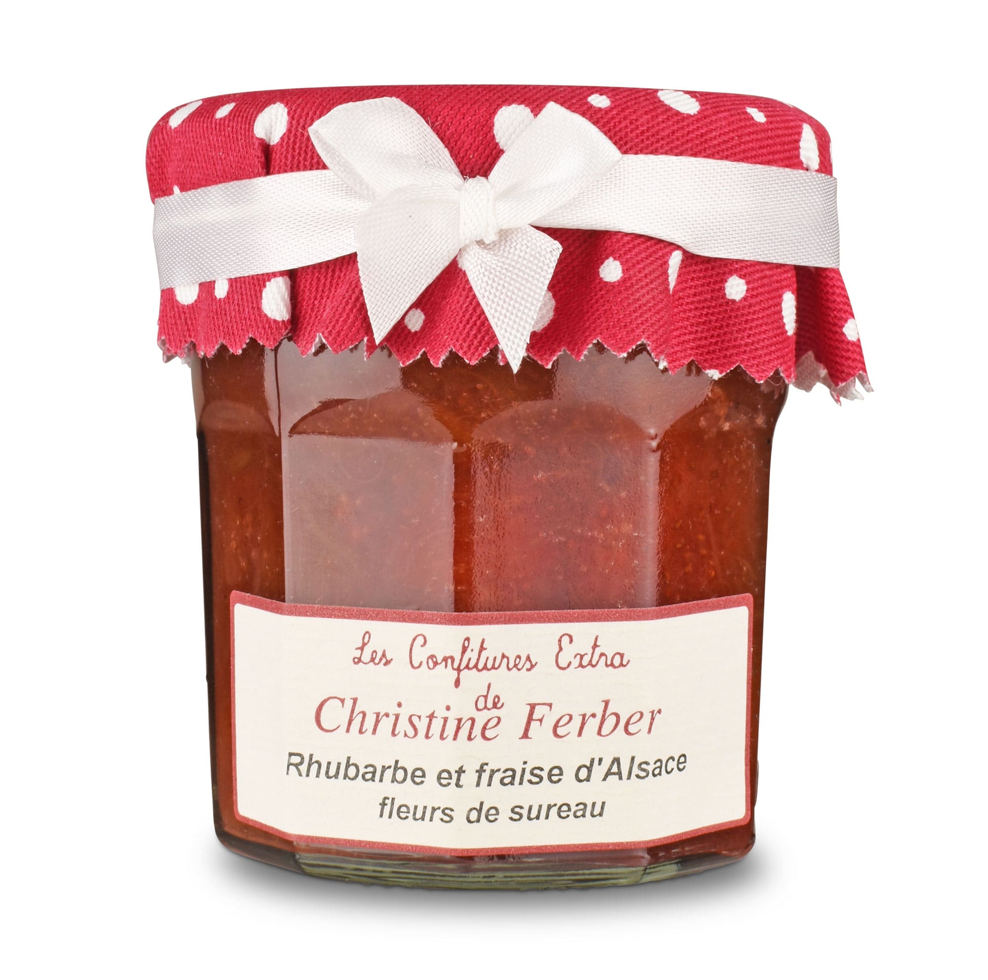 Christine Ferber Rhabarber, Erdbeer, Holunderblüte Christine Ferber Rhabarer, Erdbeer, Holunderblüte Konfitüre im 220g Glas