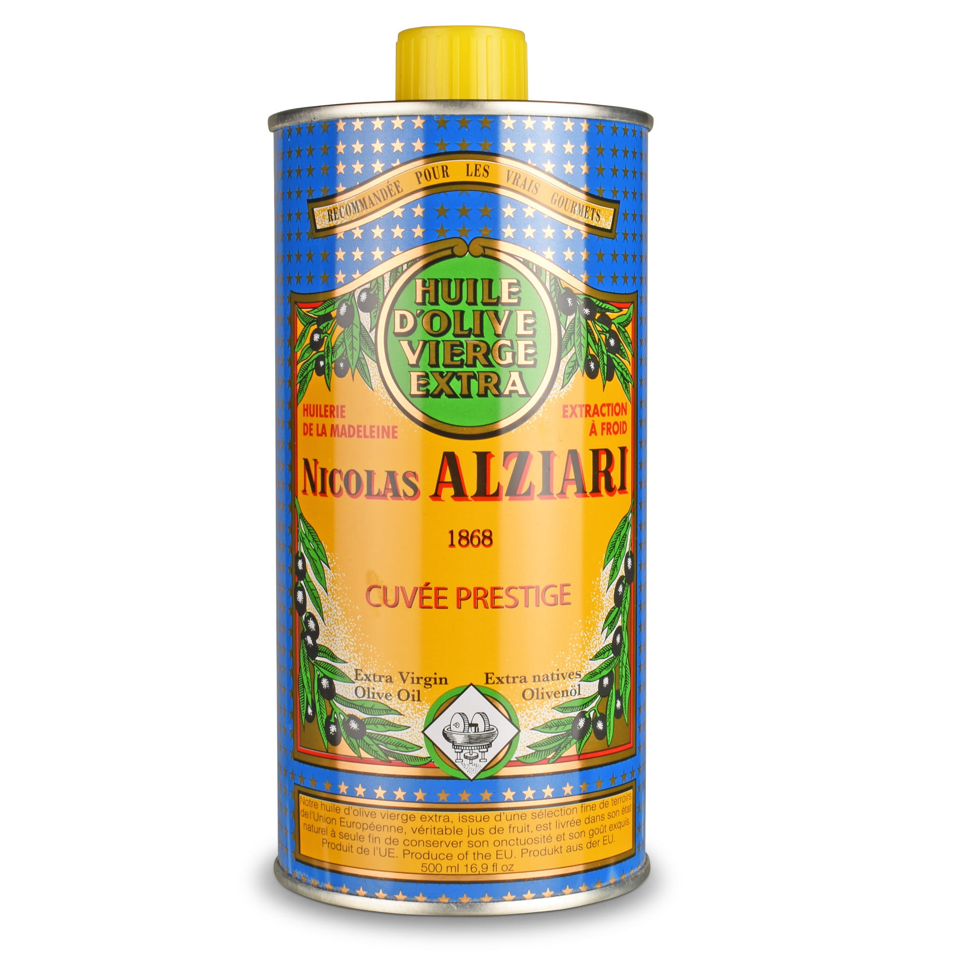 Nicolas Alziari Cuvée Prestige Bleu et Jaune Olivenöl in der blau-gelben 0,5-l-Dose