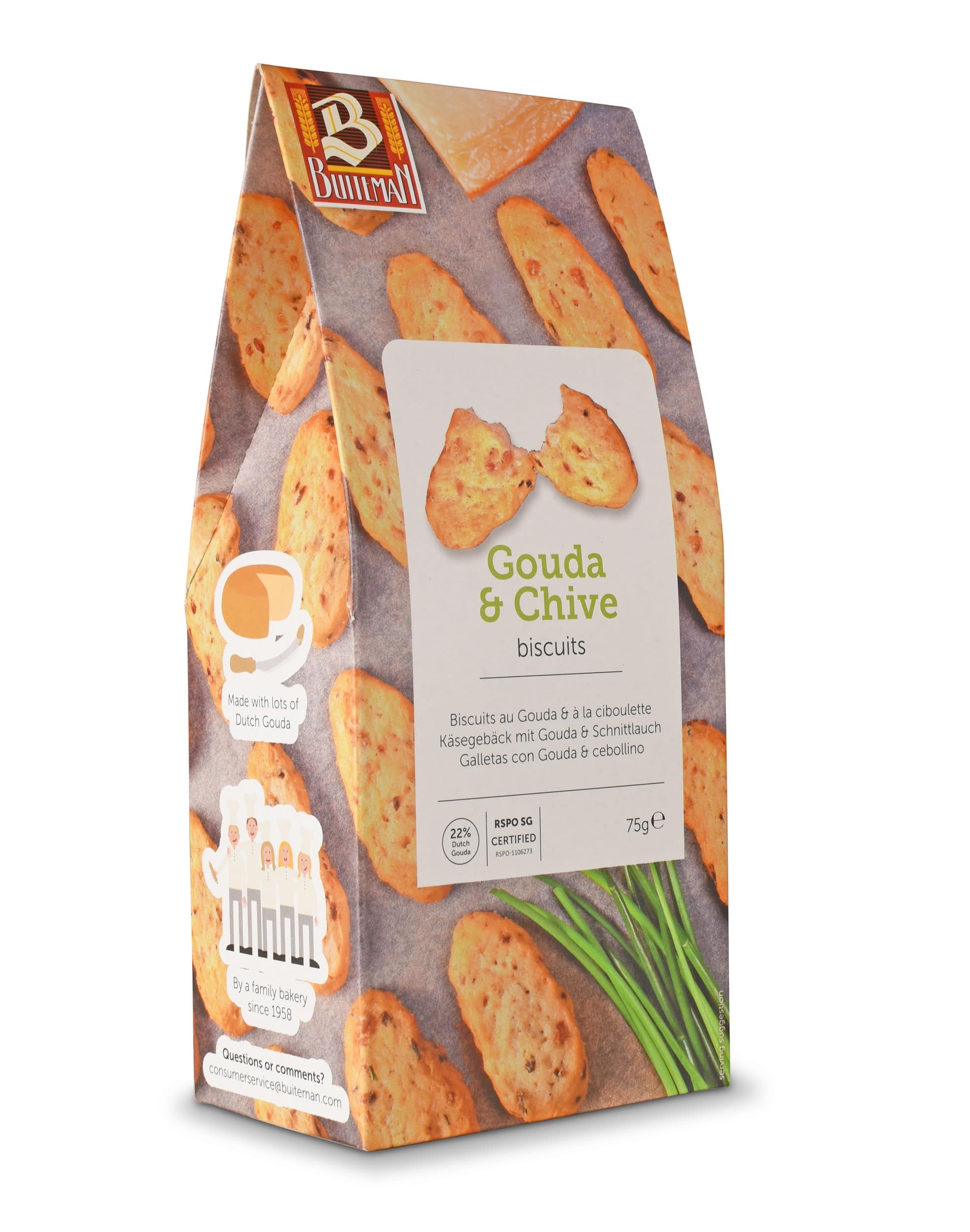 Buiteman Käsegebäck Gouda mit Schnittlauch, 75g Packung