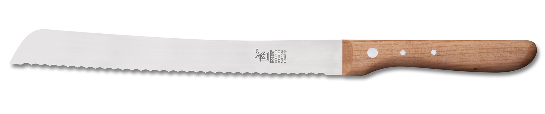 Brotsägemesser lang, Kirschholz 220 mm Klingenlänge Windmühlenmesser Brotmesser Brotsäge