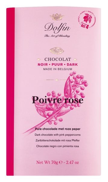 Zartbitterschokolade mit rosa Pfeffer
