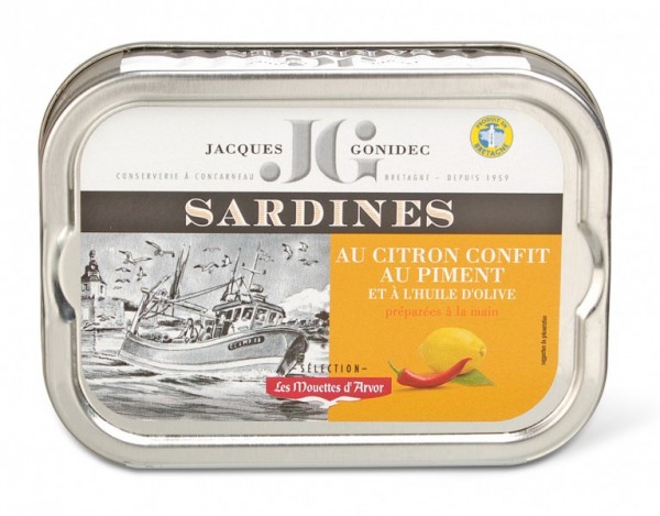 Sardinen in Olivenöl mit kandierter Zitrone und Piment